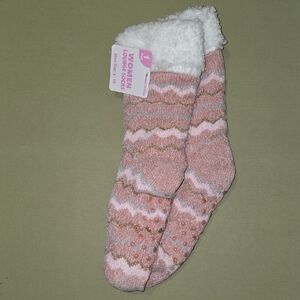 Pink and White Fuzzy Lounge Socks